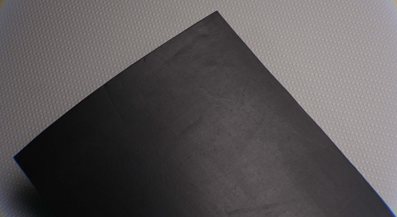 Back side view of MOR rubber conveyor belt with 3/8 inch thickness, black color, top and bottom rubber.