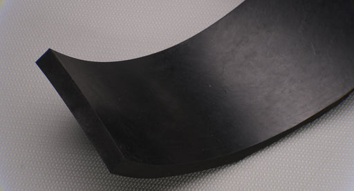 MOR rubber conveyor belt showing both black top and black bottom, 1/16" thickness.