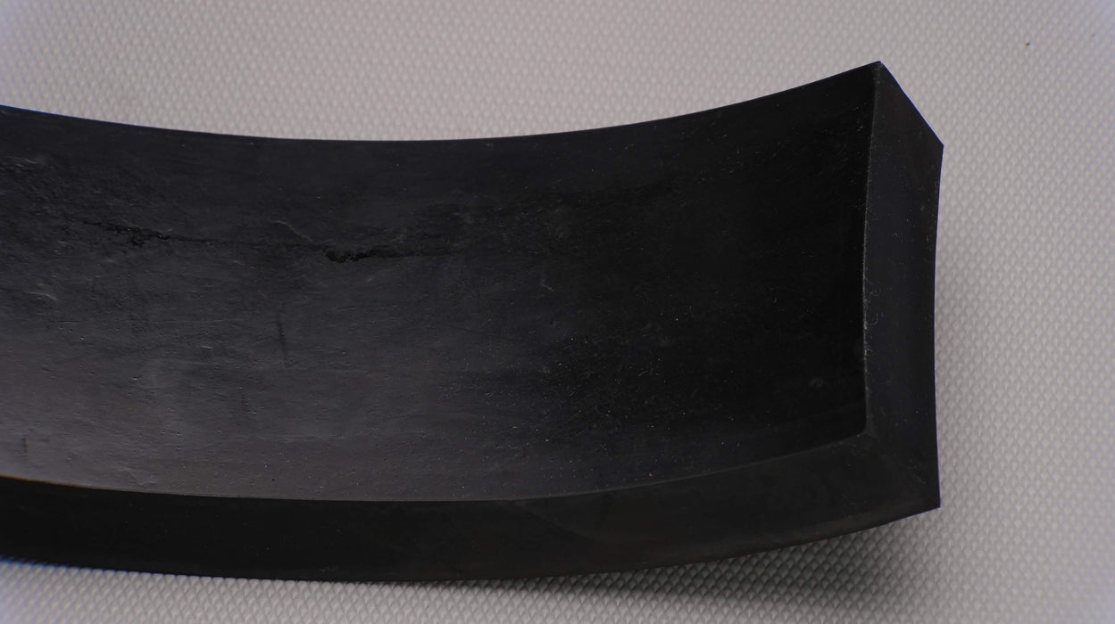 Front side view of MOR rubber conveyor belt with 1/4 inch thickness, black color, top and bottom rubber.