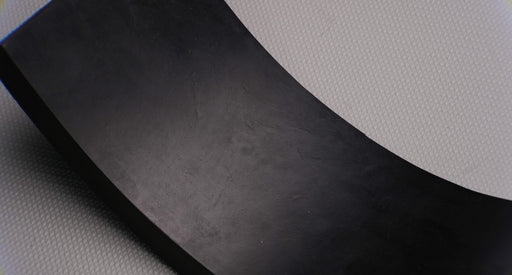 Front side view of MOR rubber conveyor belt with 3/4 inch thickness, black color, top and bottom rubber, showing materials.