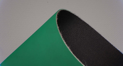 NC nylon conveyor belt with green diamond top, black fabric bottom, 2mm thickness, 1-layer.