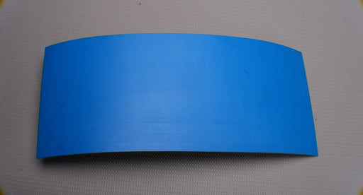 Front side view of PU conveyor belt with 1.2mm thickness, blue mat top color, and white fabric bottom color.