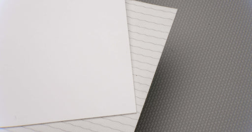 Alternate view showing both front and back sides of PU conveyor belt with 1.2mm thickness, white mat top color, and white fabric bottom color.