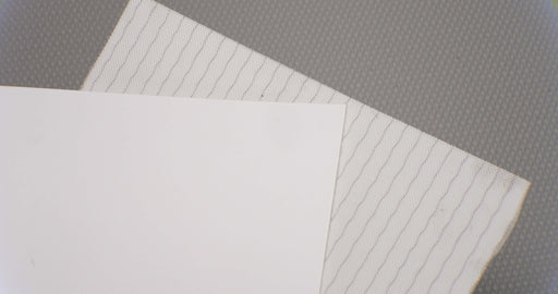 View showing both front and back sides of PU conveyor belt with 1.2mm thickness, white mat top color, and white fabric bottom color.
