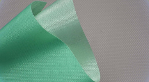 "PU conveyor belt showing green impregnated top and bottom, 0.40mm thickness, both sides view