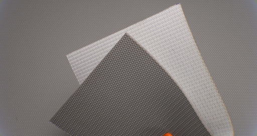 View showing both front and back sides of PVC conveyor belt with 2.2mm thickness, grey snake skin top color, and white fabric bottom color.