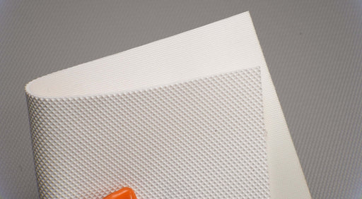 PVC conveyor belt showing white negative pyramide top and white polyester fabric bottom, 2.20mm thickness, both sides view.
