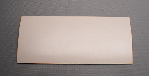 Back view of rubber conveyor belt with smooth white surface, 3/16 inch thickness, and a temperature range of -22°F to +176°F.