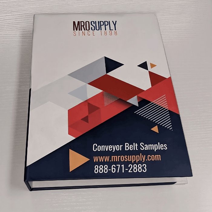 Cover and overview of conveyor belt sample book showcasing various belt types and materials.