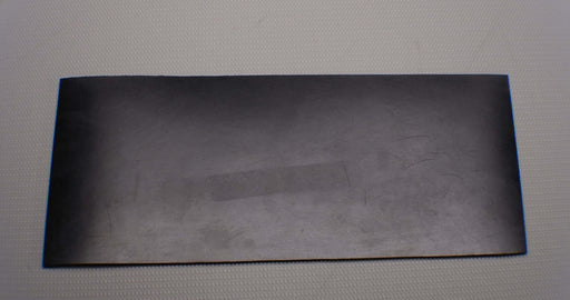 Front side view of the MOR rubber conveyor belt with 1/8 inch thickness, black rubber on both top and bottom, showing material specifications including 60 durometer, 1000 psi tensile, and 400% elongation.