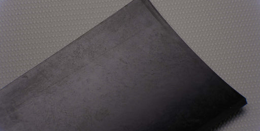 MOR Rubber conveyor belt showing both top and bottom sides. The belt is black with a thickness of 1/4 inch. Specifications include a durometer of 60, tensile strength of 1000 psi, elongation of 400%, and a temperature range of -20F to +170F.