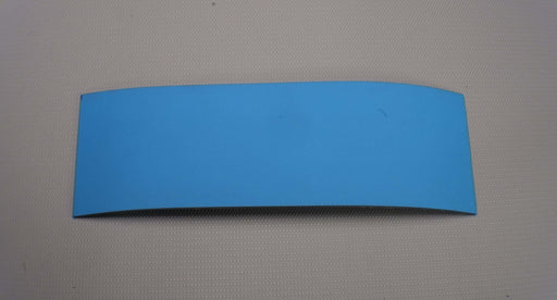 Top and front view of NC nylon conveyor belt with diamond surfacing, 3mm thickness, blue color, 1 layer, 1% elongation at 3.8 N/mm, showing material details.