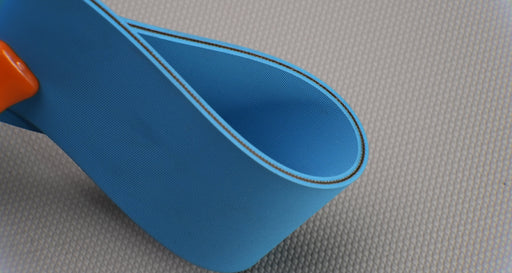 NC nylon conveyor belt with diamond surfacing, 4mm thickness, blue color, showing both top and bottom views, 1 layer, 1% elongation at 3.8 N/mm.