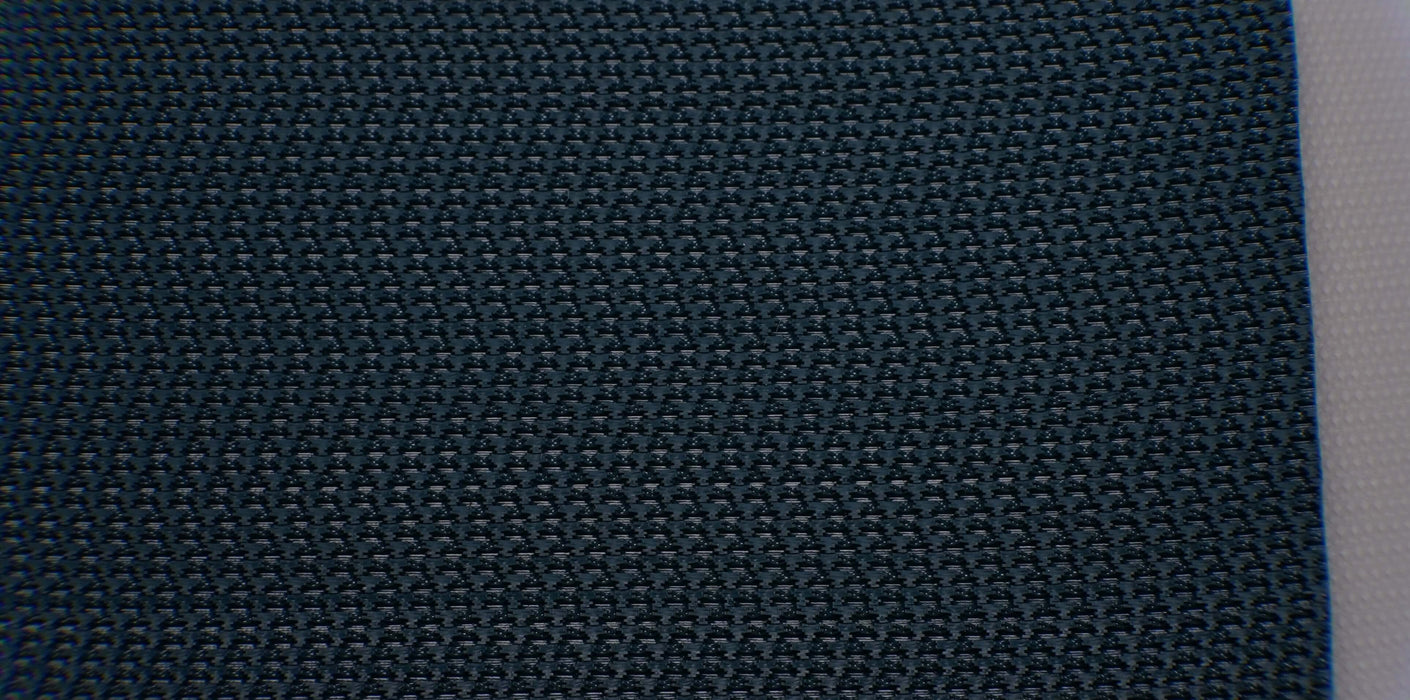 Front side of PVC conveyor belt showing green rough top and white fabric bottom. The belt is 4.5mm thick, with 2 layers of monofilament fabric and a strength of 1% elongation at 8nm.