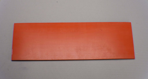 Top and front view of red silicone rubber conveyor belt with smooth surfaces, 1/4 inch thickness.