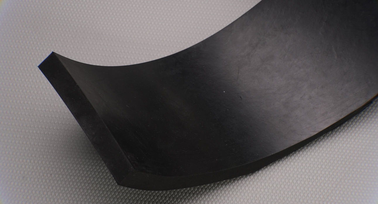 MOR rubber conveyor belt showing both black top and black bottom, 1/16" thickness.
