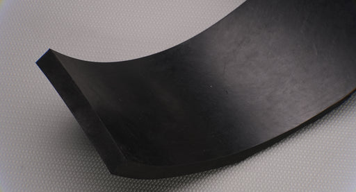MOR rubber conveyor belt showing both black top and black bottom, 1/16" thickness.