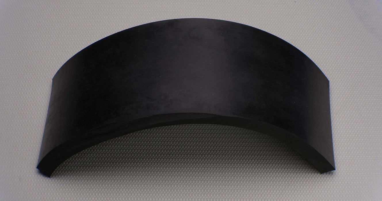 Side view of MOR rubber conveyor belt showing black top and bottom, 1/16" thickness