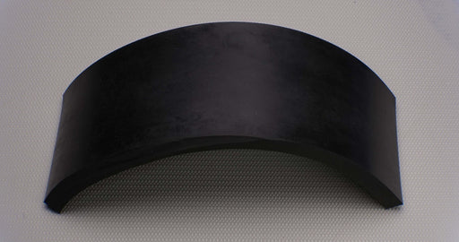 Side view of MOR rubber conveyor belt showing black top and bottom, 1/16" thickness