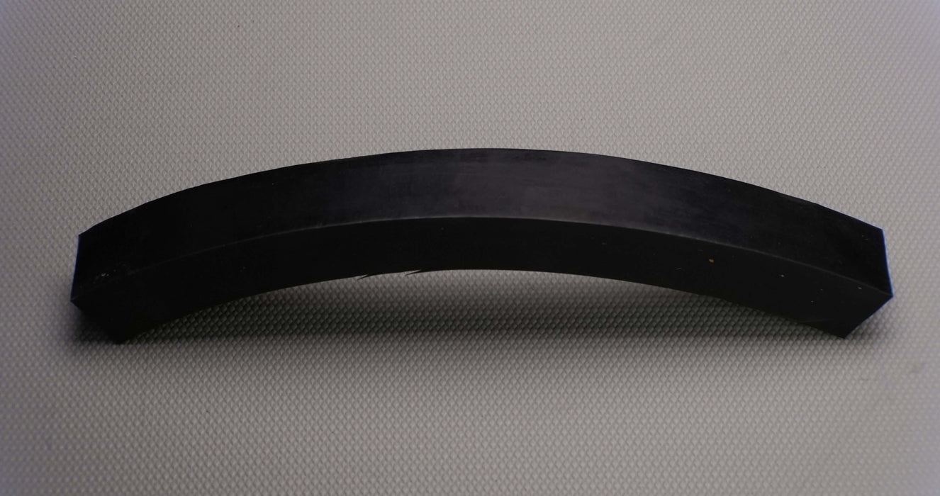 View of MOR rubber conveyor belt with black top and bottom, 1" thickness, showing both sides.