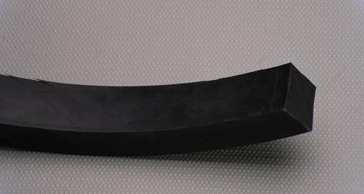 MOR rubber conveyor belt showing black top and black bottom, 1" thickness, both sides view