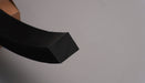 Dual view of MOR rubber conveyor belt with black top and bottom, 1" thickness, both sides visible.