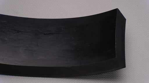 Front side view of MOR rubber conveyor belt with 1/4 inch thickness, black color, top and bottom rubber.