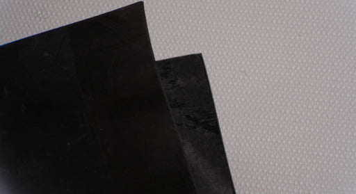 Alternate front and back side views of MOR rubber conveyor belt with 1/16 inch thickness, black color, top and bottom rubber.