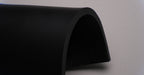 Side view showing the thickness of MOR rubber conveyor belt with 3/8 inch thickness, black color, top and bottom rubber.