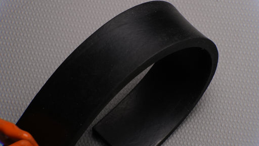 MOR rubber conveyor belt showing black top and bottom, 1/4" thickness, both sides 