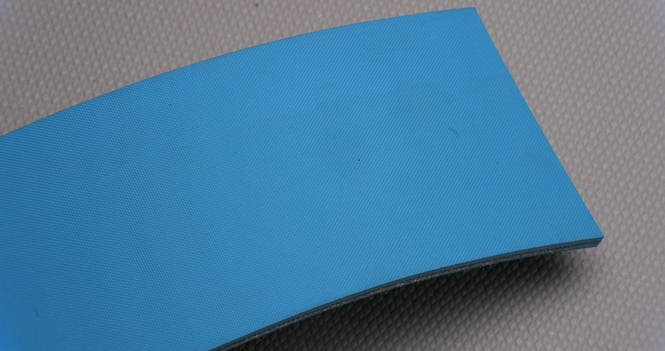 Second front view of NC conveyor belt showing diamond surfacing in blue, made from nylon fabric with 4mm thickness.