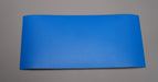 Front side view of PU conveyor belt with 1mm thickness, blue mat top color, and white fabric bottom color.