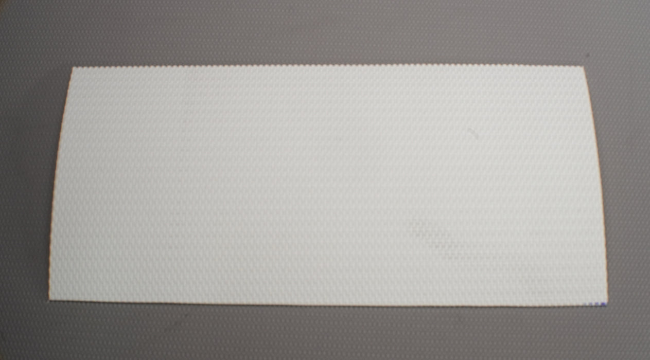 Front view of PU conveyor belt showing white shallow rough top, 2.20mm thickness.