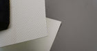 Both sides view of PU conveyor belt with white shallow rough top and white fabric bottom, 2.20mm thickness