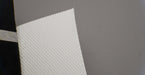 View of PU conveyor belt with white shallow rough top and white fabric bottom, 2.20mm thickness, both sides