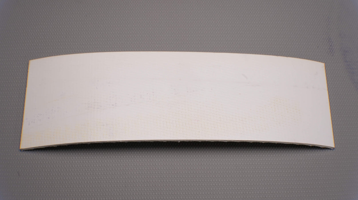 Third back side view of PVC conveyor belt showing fabric bottom material in white, 4.5mm thickness.