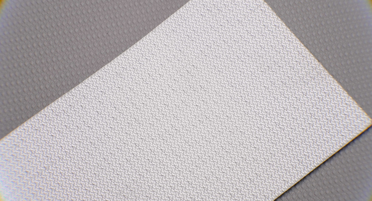 : Back side view of PVC conveyor belt with 2mm thickness, white bottom color, and fabric surface.