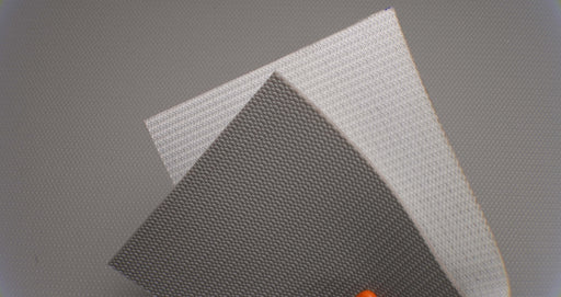 View showing both front and back sides of PVC conveyor belt with 2.2mm thickness, grey snake skin top color, and white fabric bottom color.