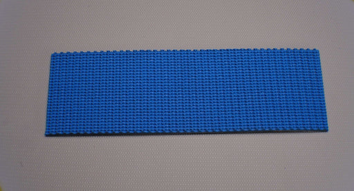 Front side view of the RBR conveyor belt with 7.1mm thickness, rough blue top, and black fabric bottom, showing material specifications including 3 layers of woven fabric and 42nm strength.