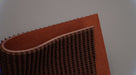 Front, top, bottom, and back side views of RBR conveyor belt showing brown rough top and tan fabric bottom. The belt is 7mm thick, with 3 layers, woven fabric, and a strength of 1% elongation at 42nm.






