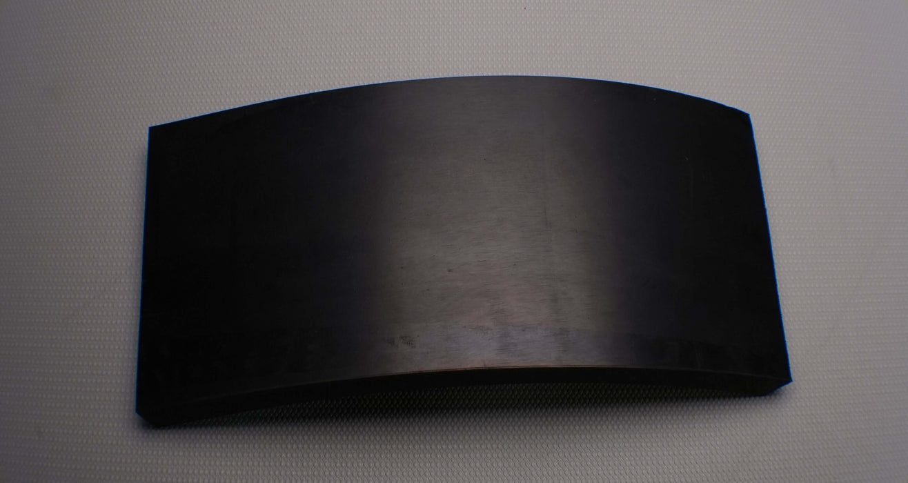 Front and top view of skirtboard rubber conveyor belt, 3/4" thickness, black color, smooth top and bottom surfaces, durometer 55-75, tensile 1650 psi.
